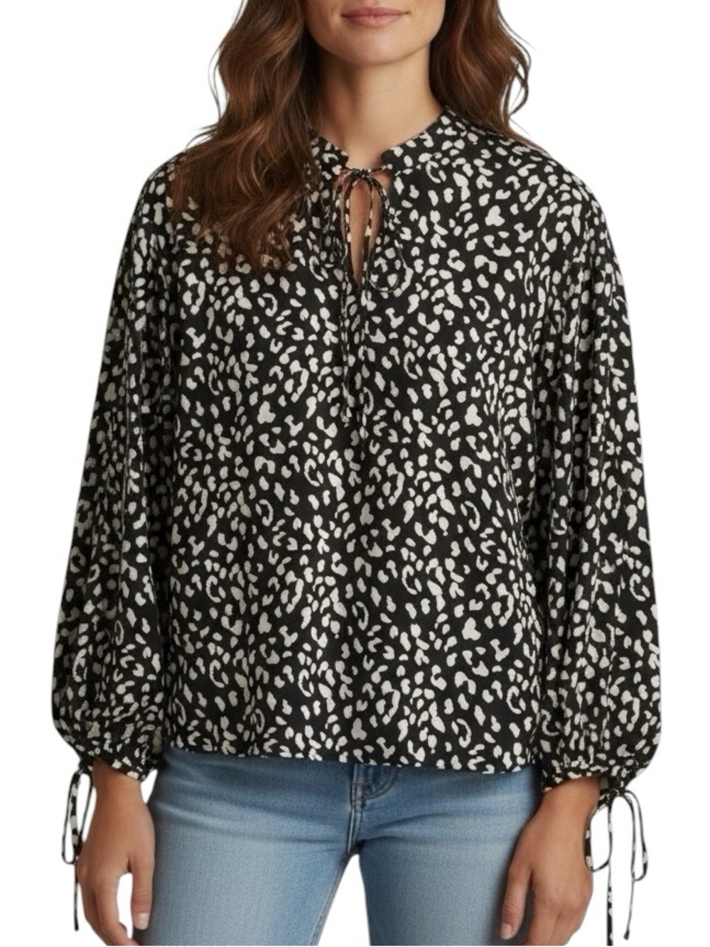 Bardot leopard print billowy long sleeve loose fit top Sz S excellent condition